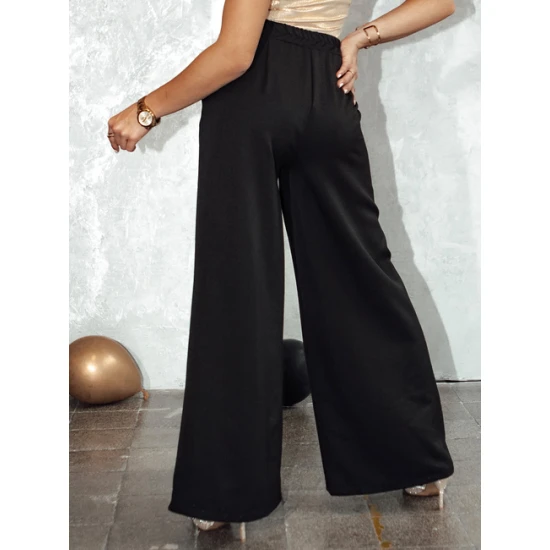 Moteriškos juodos plačios kelnės Elegant
