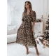 Moteriška ruda midi suknelė su raštu Leopard