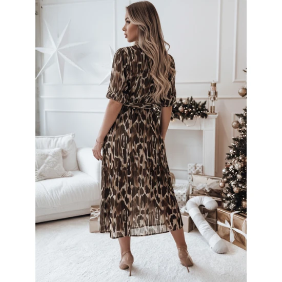 Moteriška ruda midi suknelė su raštu Leopard