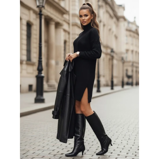 Moteriška megzta juodos spalvos suknelė Fuerta