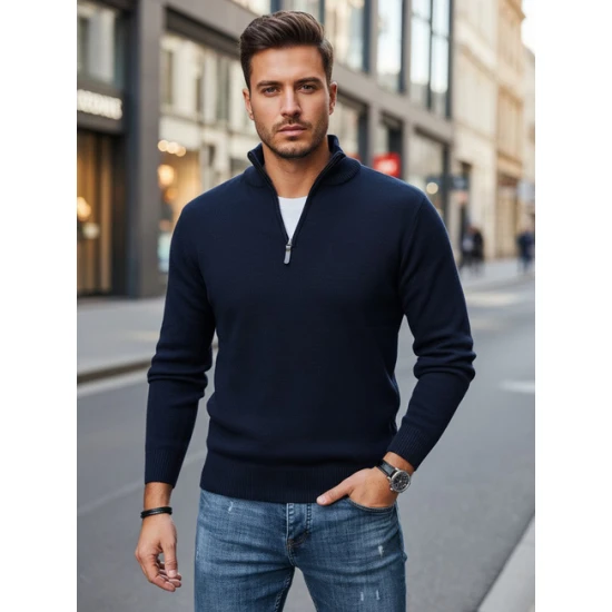 Vyriškas tamsiai mėlynas megztinis Monar