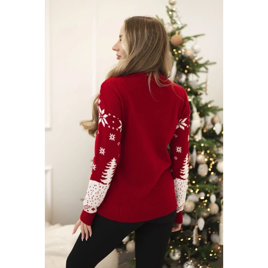Moteriškas raudonas kalėdinis megztinis Santa