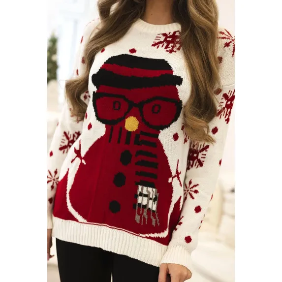 Moteriškas baltas kalėdinis megztinis Snowman