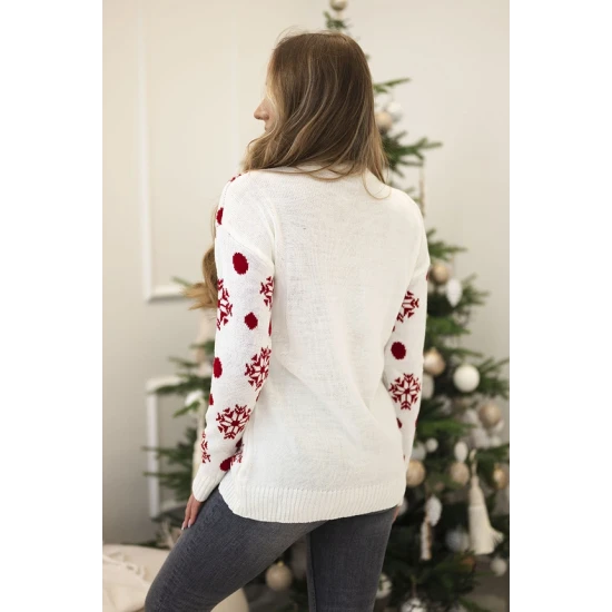 Moteriškas baltas kalėdinis megztinis Bear