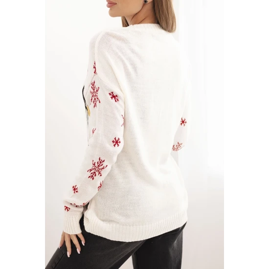 Moteriškas baltas kalėdinis megztinis su elniu Deer