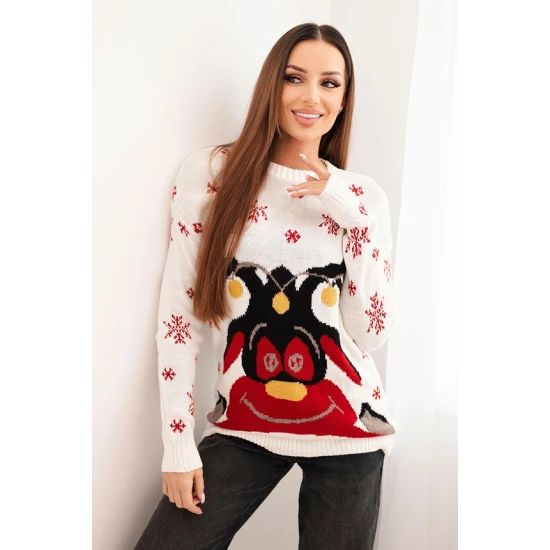 Moteriškas baltas kalėdinis megztinis su elniu Deer