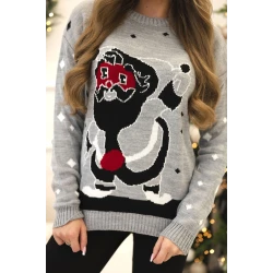 Moteriškas pilkas kalėdinis megztinis Santa Claus