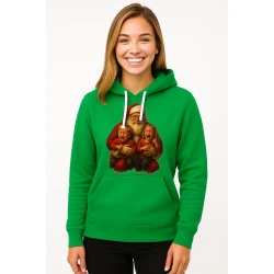 Žalias džemperis su gobtuvu Kalėdų senelis su vaikais