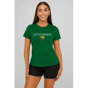 Женская темно-зеленая футболка Lithuania (белая)