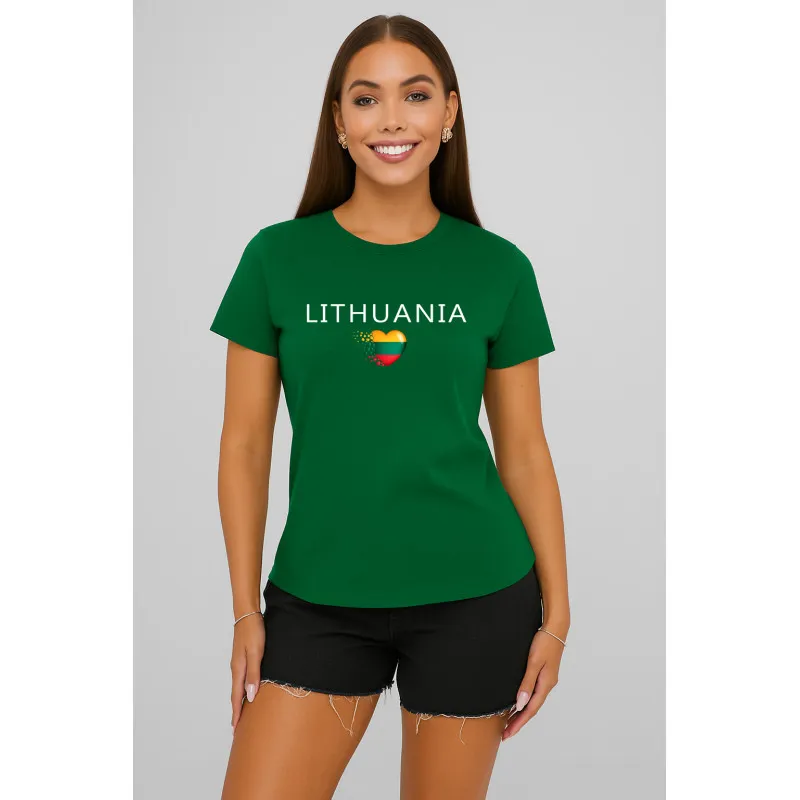 Женская темно-зеленая футболка Lithuania (белая)