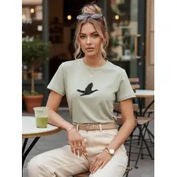 Moteriški šviesiai mėtiniai marškinėliai Bird