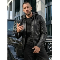 Vyriška juoda odinė striukė Storm