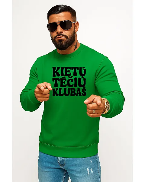 Vyriškas žalias džemperis be gobtuvo Kietų tėčių klubas (juodas)