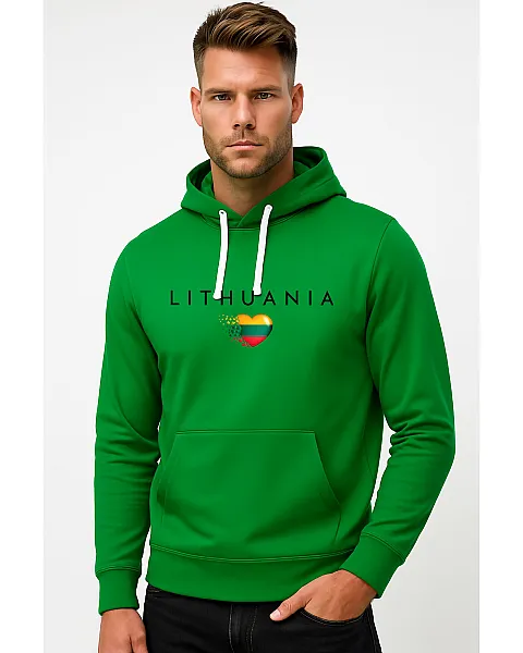 Vyriškas žalias džemperis su gobtuvu Lithuania (juoda)