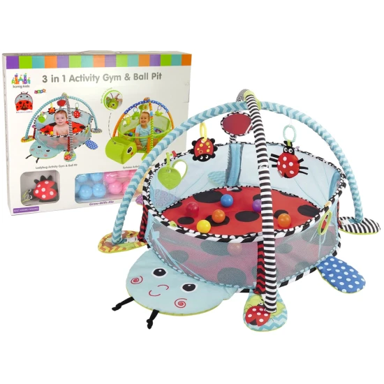 Edukacinis kilimėlis su žaidimų aikštele ir kamuoliukais kūdikiams Ladybug