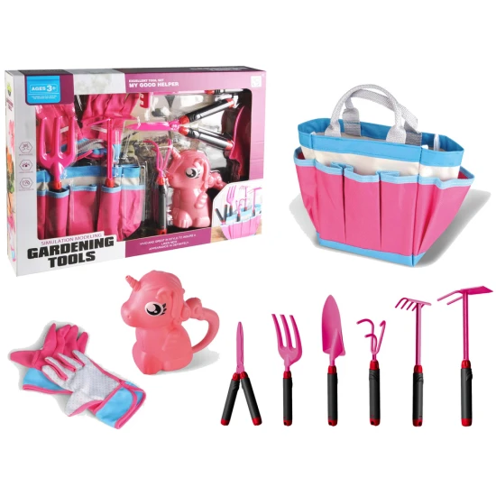 Rožinis sodo įrankių krepšys Vienaragis Lauko žaislai