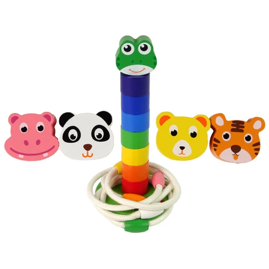 Medinė edukacinė gyvūnų piramidė Mediniai žaislai