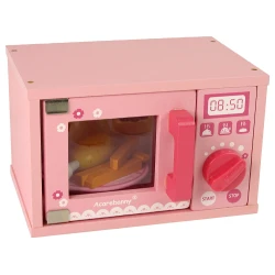 Medinė rožinė mikrobangų krosnelė