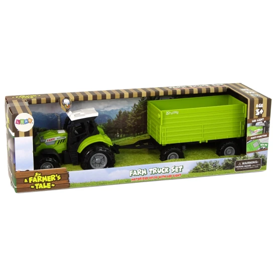 Šviesiai žalias traktorius su priekaba Žaisliniai automobiliai