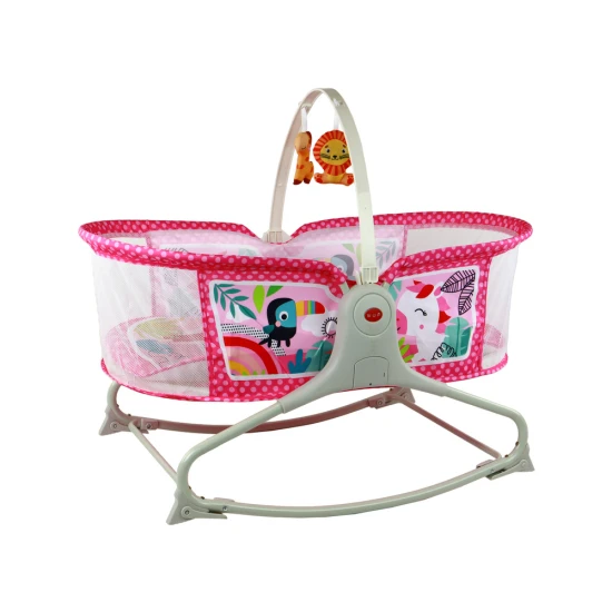 Daugiafunkcinė rožinė lova-supynės 2in1