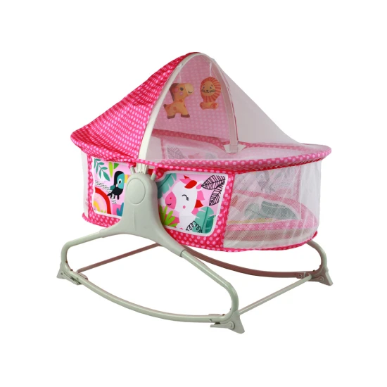 Daugiafunkcinė rožinė lova-supynės 2in1