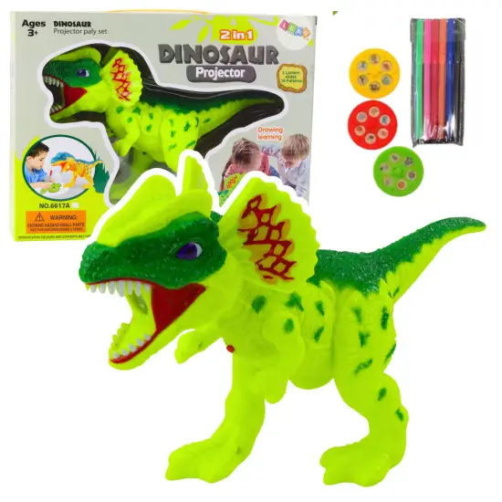 Žalias dinozauro formos projektorius su rašikliu Miego priemonės ir projektoriai