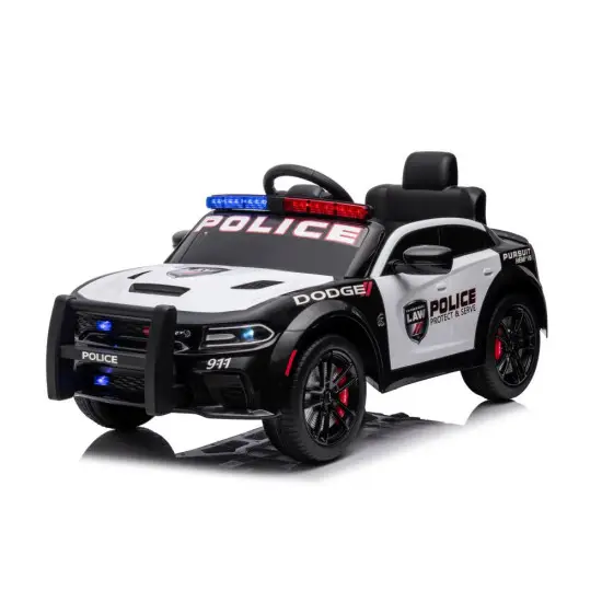 Juodas elektrinis policijos automobilis Dodge Charger Elektrinės mašinėlės vaikams