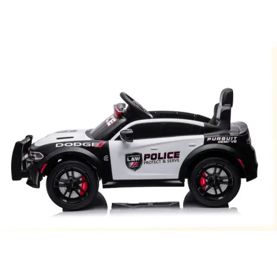 Juodas elektrinis policijos automobilis Dodge Charger Elektrinės mašinėlės vaikams