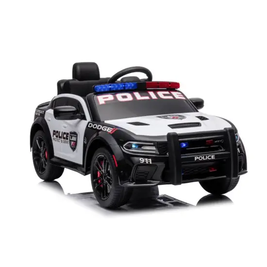 Juodas elektrinis policijos automobilis Dodge Charger Elektrinės mašinėlės vaikams