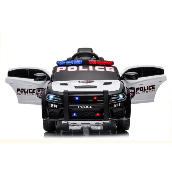 Juodas elektrinis policijos automobilis Dodge Charger Elektrinės mašinėlės vaikams