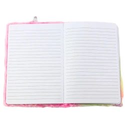 Rožinis pliušinis sąsiuvinis su linijomis su vienaragiu