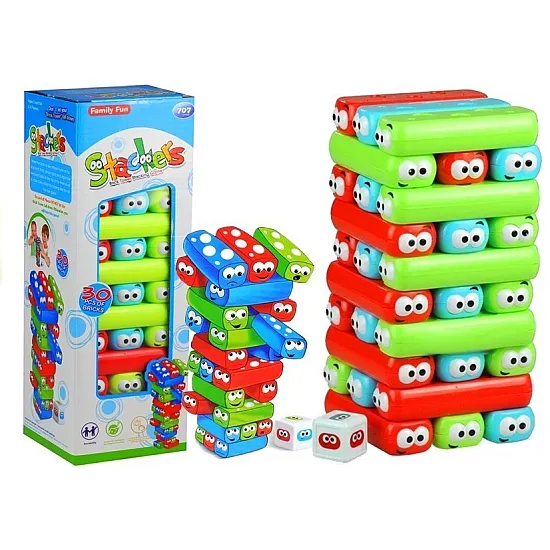 A play tower with worms and colorful brick blocks