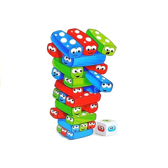 A play tower with worms and colorful brick blocks