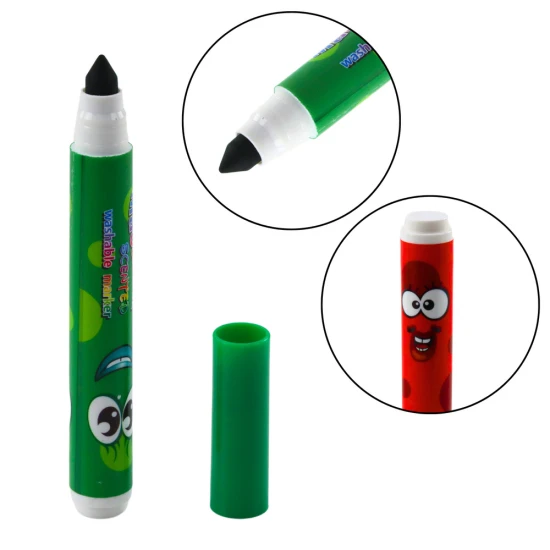 Flomasteriai su minkštu antgaliu, ryškios spalvos, kvepiantys, 12 vnt. Pieštukai ir rašikliai