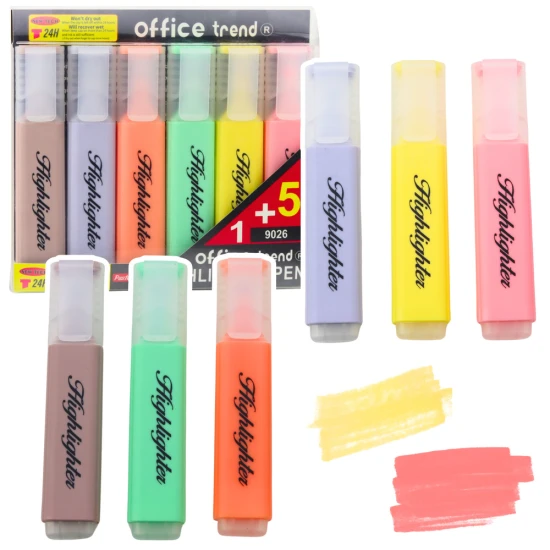 Set of Highlighters Note Markers Pastel Colors 6pcs Kanceliarinės prekės