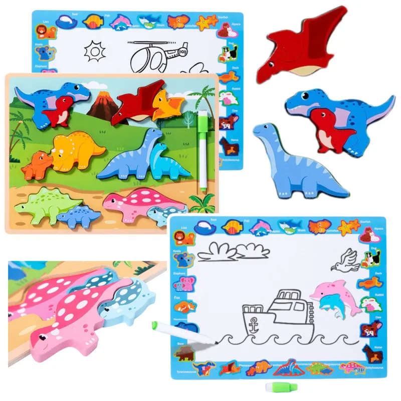 Edukacinė medinė dinozaurų dėlionė Mediniai žaislai