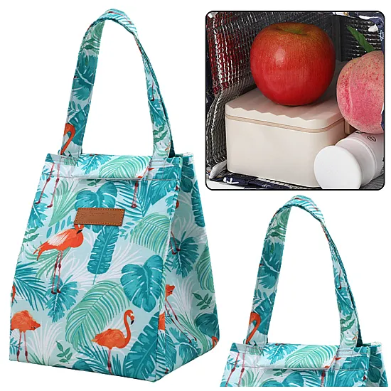 Heat-resistant breakfast and lunch bag with leaf and flamingo motif, 25 cm Backpacks and bags