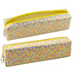 Geltonas pieštukų dėklas su žuvies žvynelių raštu 21x6 cm