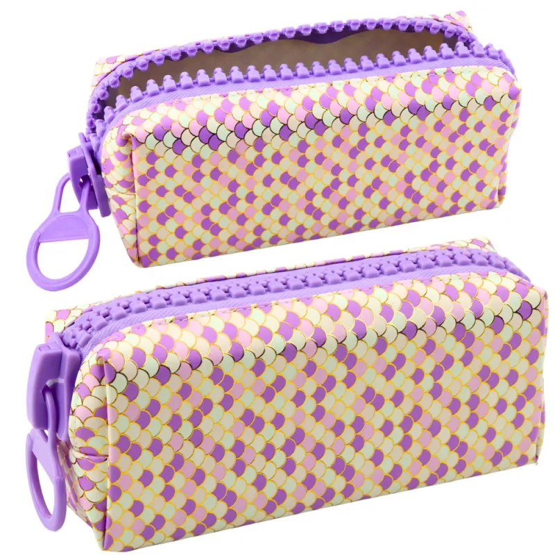 Violetti koulukynäkotelo merenneitojen suomuilla 21x8 cm Paperitavarat