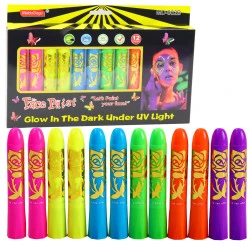 Veido tapybos rinkinys neoniniai UV fluorescenciniai pieštukai 12vnt.