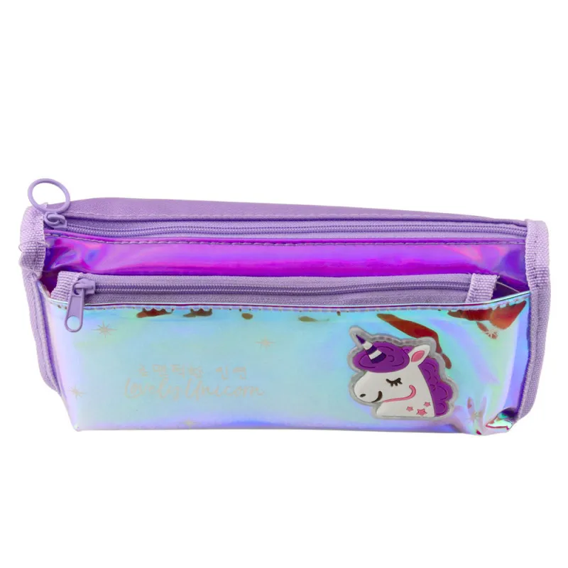Holographic Purple Unicorn School Pencil Case 21.5x9 cm Kanceliarinės prekės