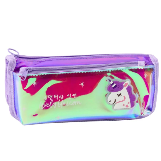 Holographic Purple Unicorn School Pencil Case 21.5x9 cm Kanceliarinės prekės