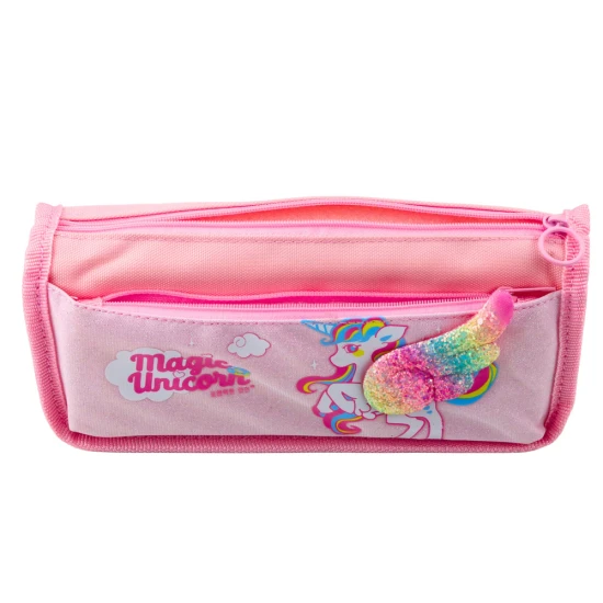 Rožinis mokyklinis penalas su 3D vienaragio motyvu 21,5 x 9 cm Penalai