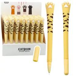 Geltonas gelinis rašiklis su mėlynu rašalu, Cat Paw 16,5 cm