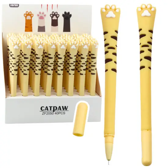 Geltonas gelinis rašiklis su mėlynu rašalu, Cat Paw 16,5 cm Pieštukai ir rašikliai
