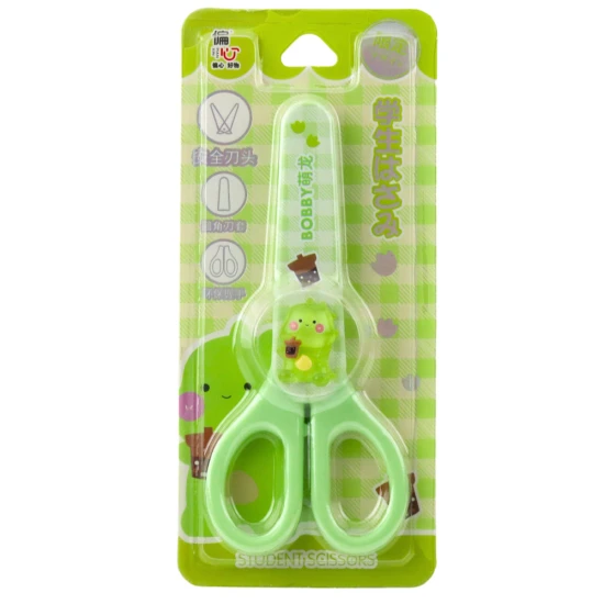 Žalios vaikiškos mokyklinės žirklės su dėklu 14 cm Smulkios kanceliarinės priemonės