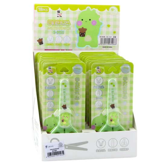 Žalios vaikiškos mokyklinės žirklės su dėklu 14 cm Smulkios kanceliarinės priemonės