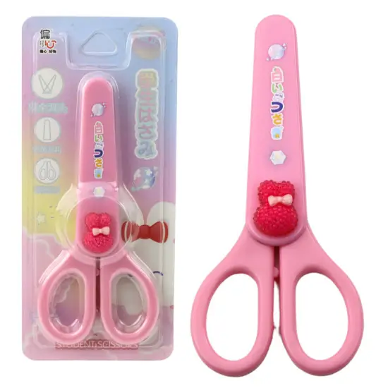 School Scissors With Cover Decorative Pink Bunny 14cm Kanceliarinės prekės