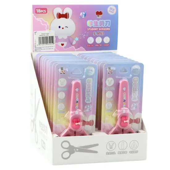 School Scissors With Cover Decorative Pink Bunny 14cm Kanceliarinės prekės