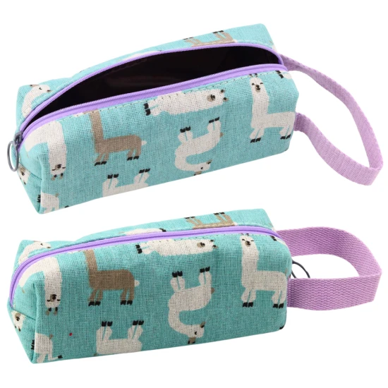 Mėlynas mokyklinis penalas su lamų motyvu, 20 cm Penalai